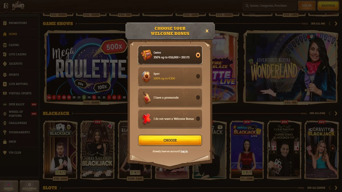 Lizaro Casino slots library and game selection